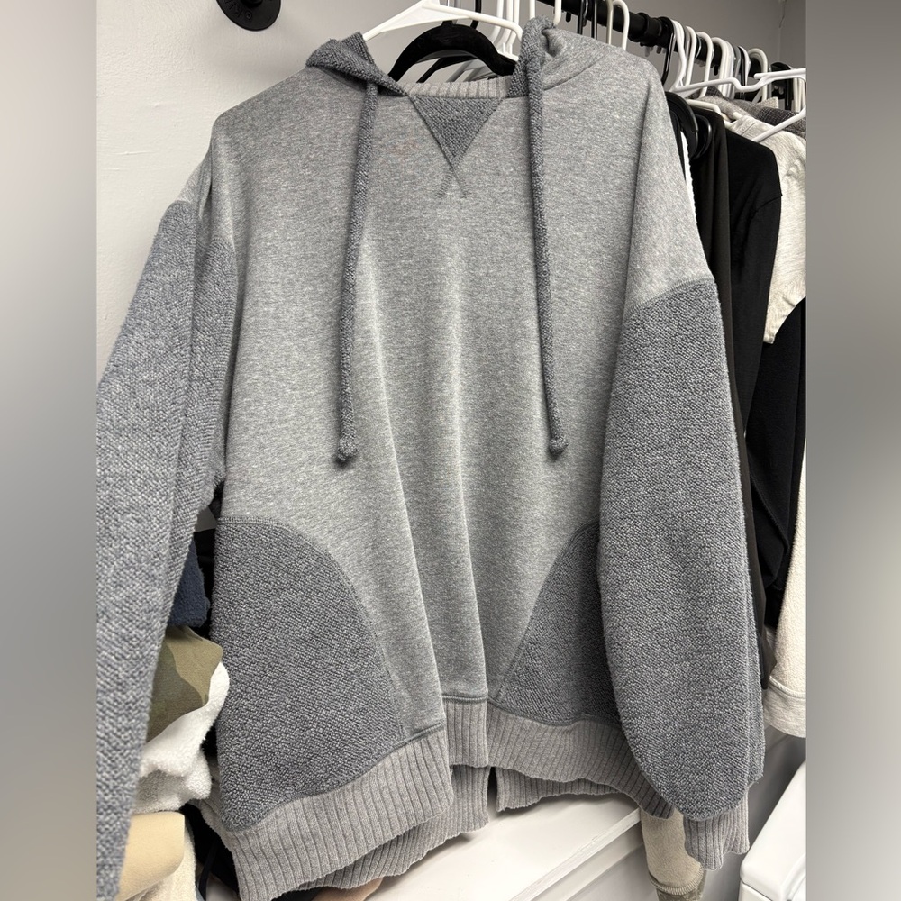 Aerie Heather Gray Textured Pullover Hoodie L